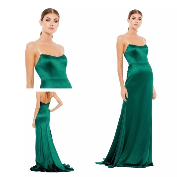 Ieena for Mac Duggal emerald green square neck line long gown dress size 4 - Picture 1 of 16
